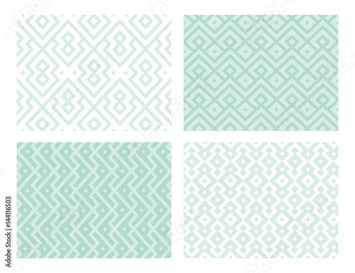 Collection of four geometric seamless patterns. Green vector background.