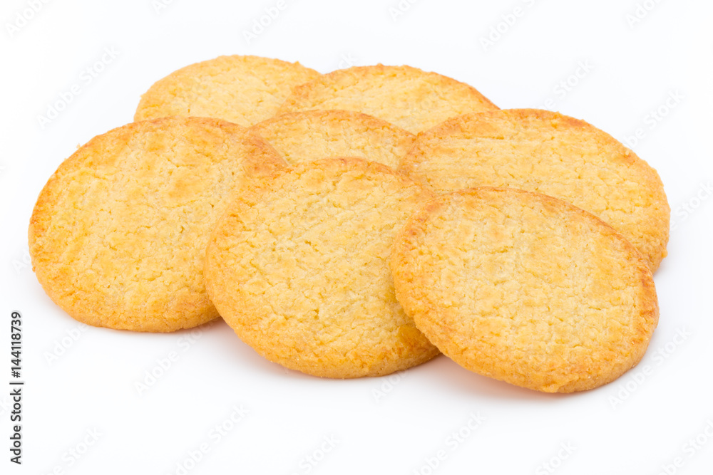 Stacked short pastry cookies isolated on white background. Stacked short pastry cookies isolated on white background.