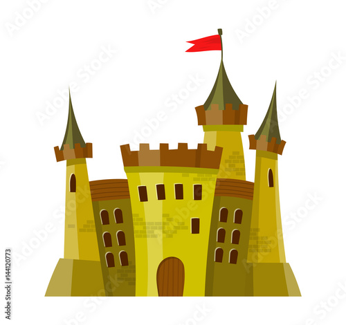 Fairy medieval castle in cartoon style on white background is insulated