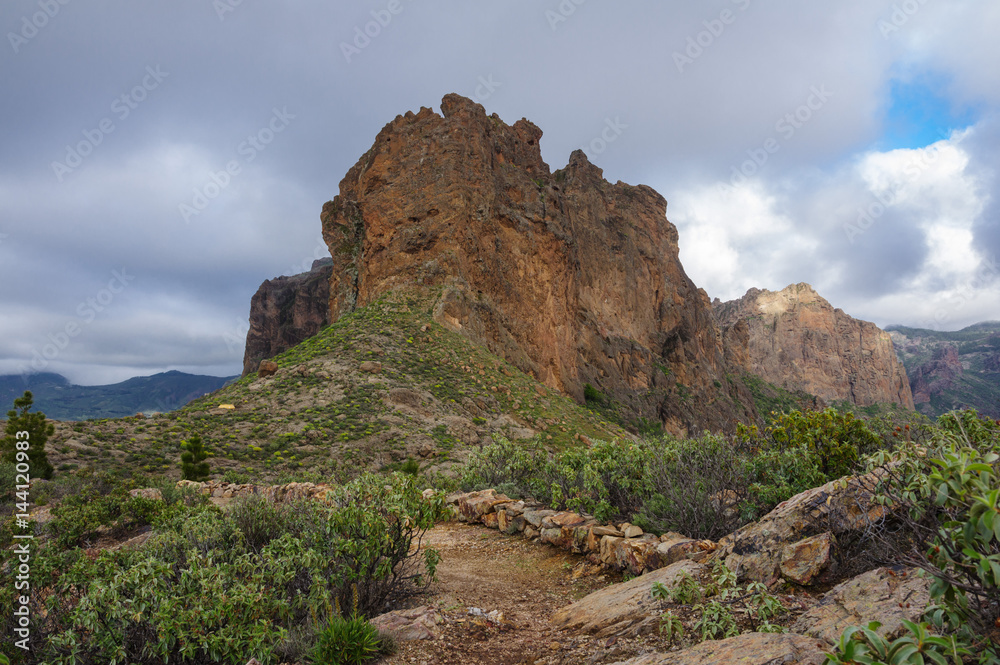 Mountain landscape with high rock in Gran Canaria near El Junkal