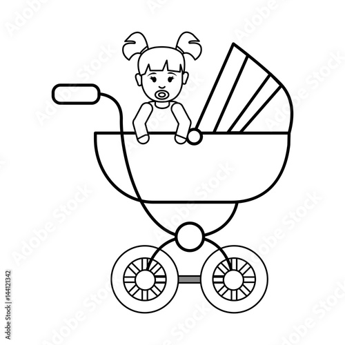 silhouette baby girl inside carriage icon
