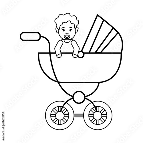 silhouette baby girl inside carriage icon