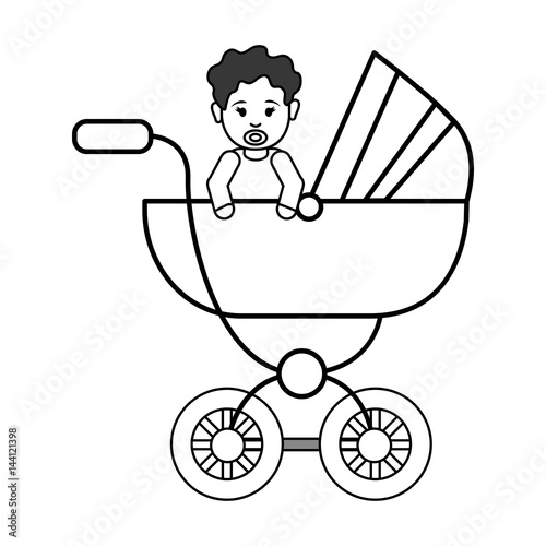 silhouette baby girl inside carriage icon