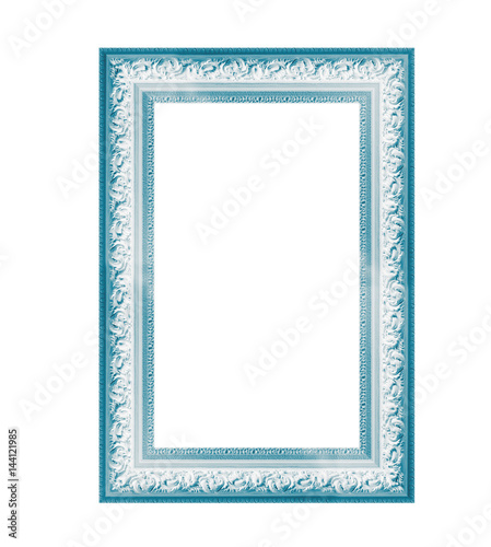 Blue vintage frame isolated on white background photo