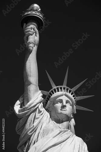 Statue of Liberty, black and white with black sky in New York