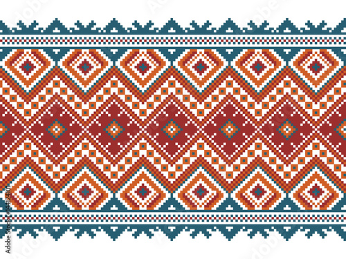 Vector illustration of Ukrainian folk seamless pattern ornament. Ethnic ornament. Border element. Traditional Ukrainian, Belarusian folk art knitted embroidery pattern - Vyshyvanka