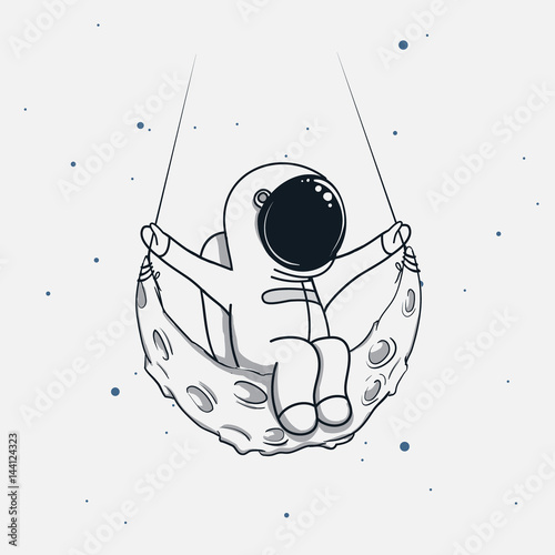 Spaceman sits on the crescent moon