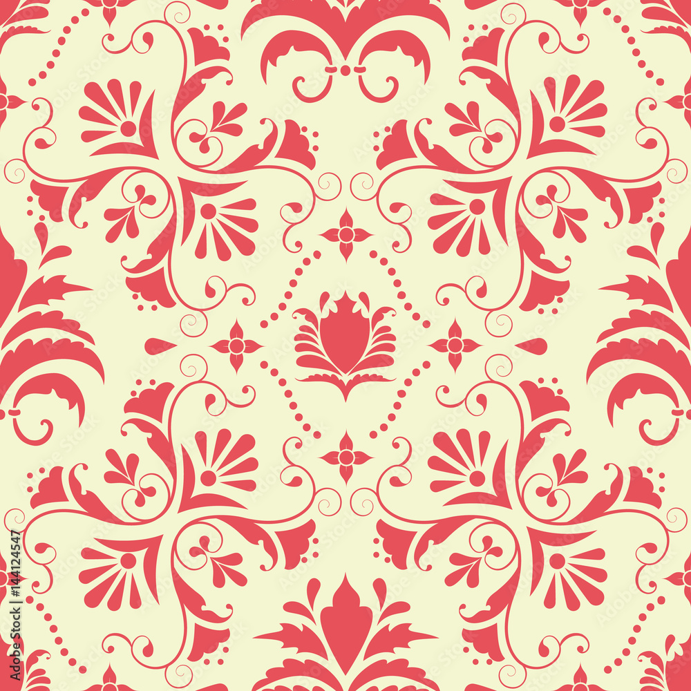 Vector damask seamless pattern element. Classical luxury old fashioned damask ornament, royal victorian seamless texture for wallpapers, textile, wrapping. Exquisite floral baroque template.