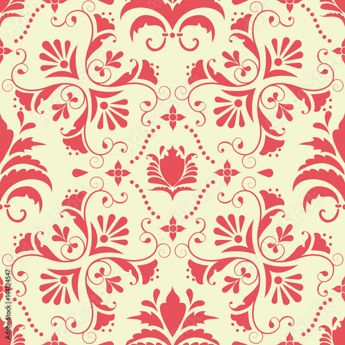 Vector damask seamless pattern element. Classical luxury old fashioned damask ornament  royal victorian seamless texture for wallpapers  textile  wrapping. Exquisite floral baroque template.