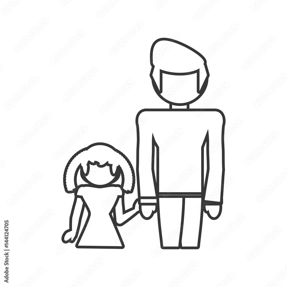 dad with daughter family outline vector illustration eps 10