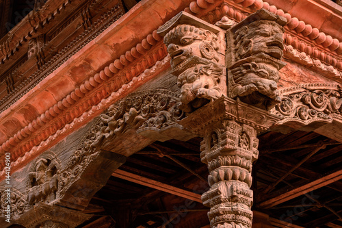 beautiful woodcrafted pillers in temple in Bhaktapur, Nepal