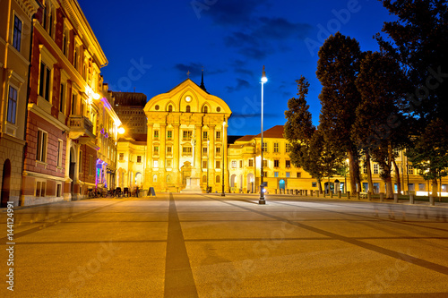 Ljubljana square and church evening view