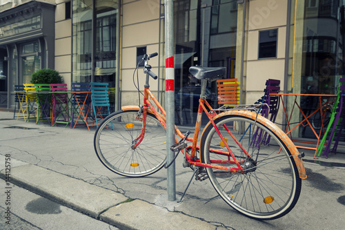 Bicycle Parked At Street, Vienna, Austria