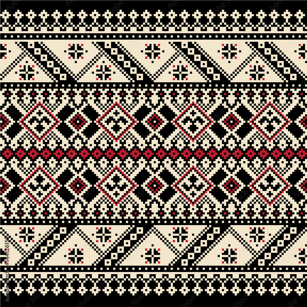Vector illustration of Ukrainian folk seamless pattern ornament. Ethnic ornament. Border element. Traditional Ukrainian, Belarusian folk art knitted embroidery pattern - Vyshyvanka Vector illustration of Ukrainian folk seamless pattern ornament. Ethnic ornament. Border element. Traditional Ukrainian, Belarusian folk art knitted embroidery pattern - Vyshyvanka