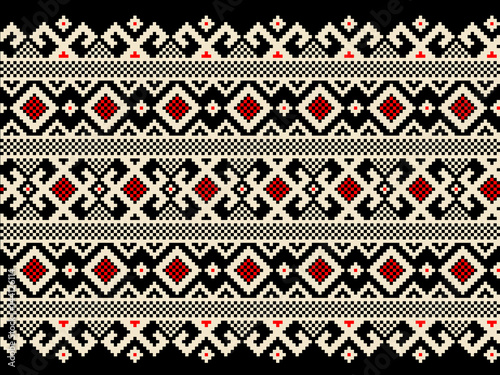 Vector illustration of Ukrainian folk seamless pattern ornament. Ethnic ornament. Border element. Traditional Ukrainian, Belarusian folk art knitted embroidery pattern - Vyshyvanka