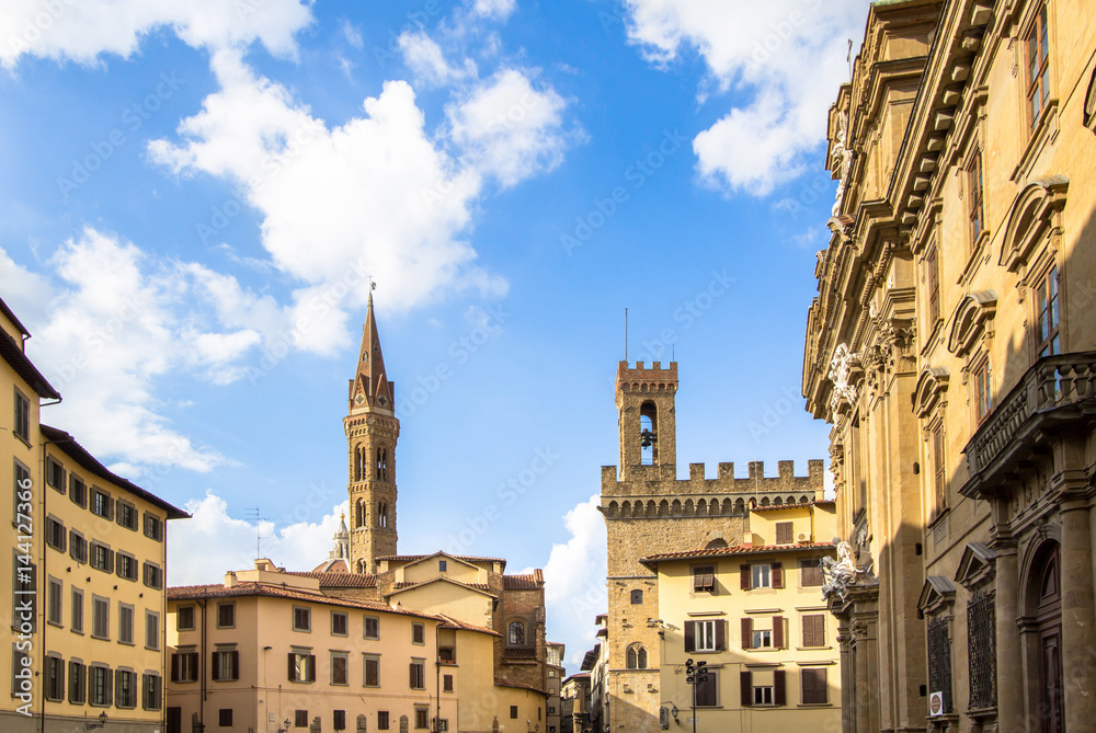Old city of Florence with classical architectural features of the buildings, Tuscany, Italy
