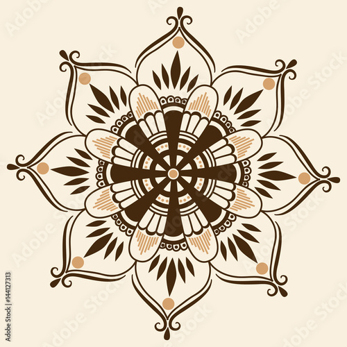Vector illustration of mehndi ornament. Traditional indian style, ornamental floral elements for henna tattoo, stickers, mehndi and yoga design, cards and prints. Abstract floral vector illustration.