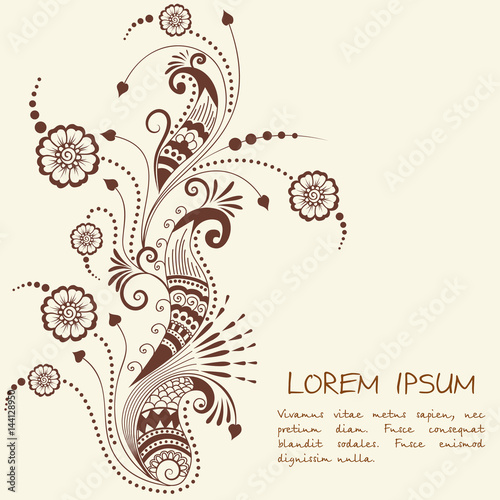 Vector illustration of mehndi ornament. Traditional indian style, ornamental floral elements for henna tattoo, stickers, mehndi and yoga design, cards and prints. Abstract floral vector illustration.