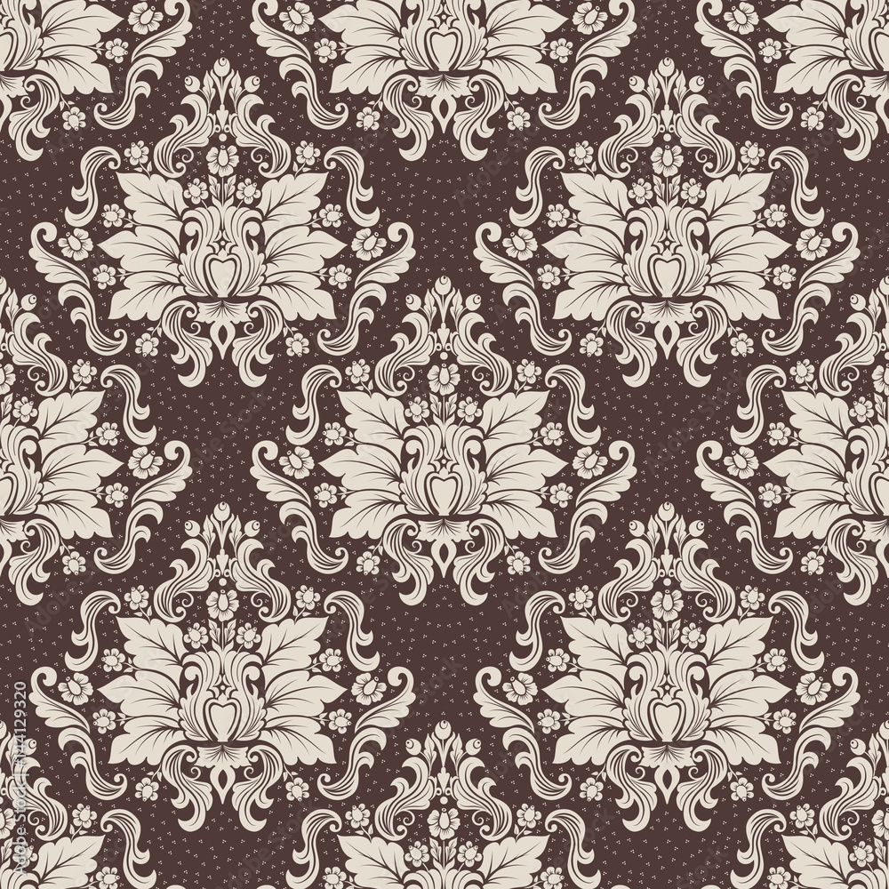 Fototapeta premium Vector damask seamless pattern background. Classical luxury old fashioned damask ornament, royal victorian seamless texture for wallpapers, textile, wrapping. Exquisite floral baroque template.
