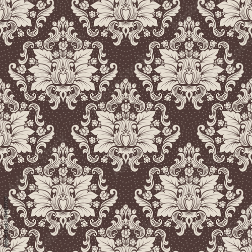 Vector damask seamless pattern background. Classical luxury old fashioned damask ornament, royal victorian seamless texture for wallpapers, textile, wrapping. Exquisite floral baroque template.