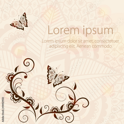 Vector illustration of mehndi ornament. Traditional indian style, ornamental floral elements for henna tattoo, stickers, mehndi and yoga design, cards and prints. Abstract floral vector illustration.