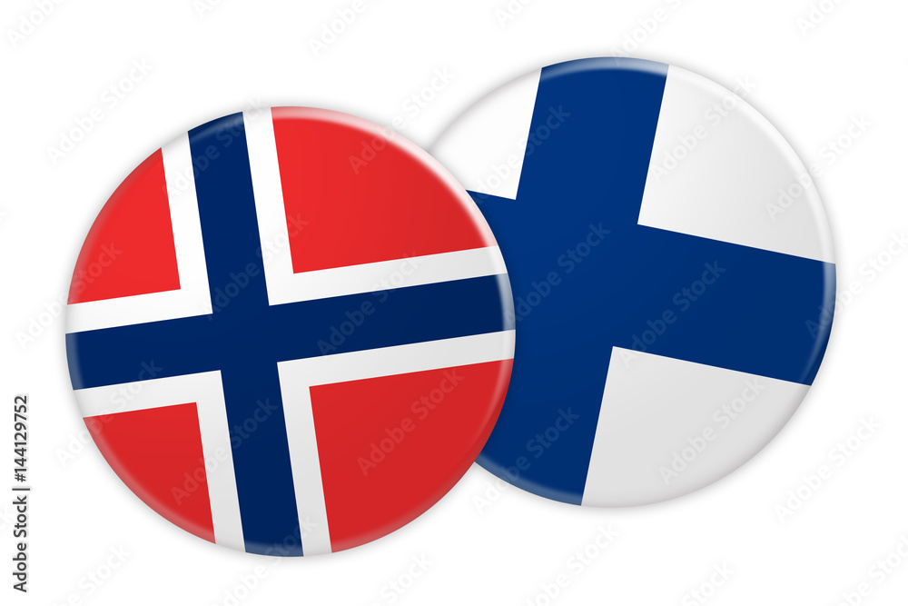 Fototapeta premium News Concept: Norway Flag Button On Finland Flag Button, 3d illustration on white background