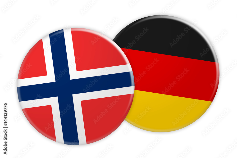 Obraz premium News Concept: Norway Flag Button On Germany Flag Button, 3d illustration on white background
