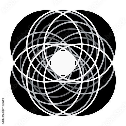 Vector drawn geometry illustration with black and white figures.