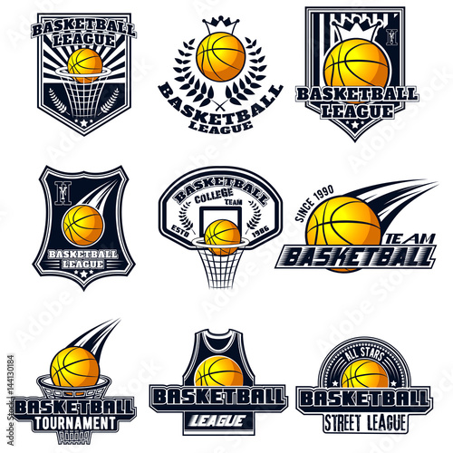 Vector set basketball logos for print, web, design, advertisement, sports team on a white background