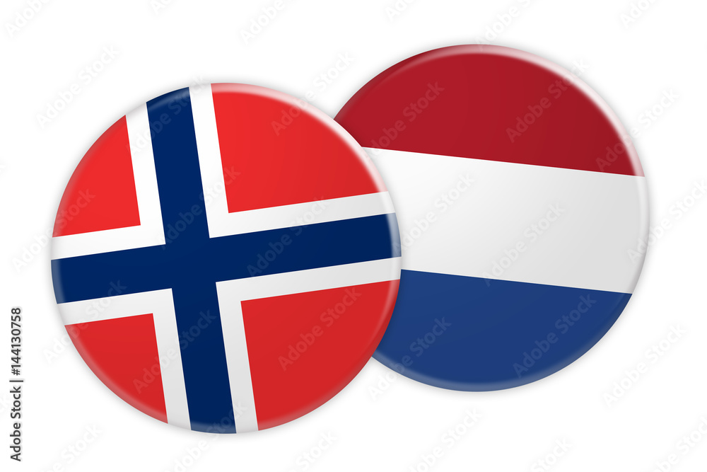 News Concept: Norway Flag Button On Netherlands Flag Button, 3d illustration on white background News Concept: Norway Flag Button On Netherlands Flag Button, 3d illustration on white background