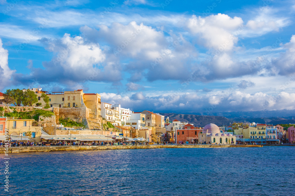 The beautiful old harbor of Chania, Crete, Greece.