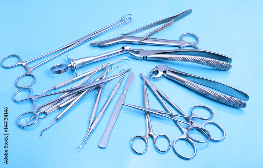 Surgical instruments and tools on table for a surgery Surgical instruments and tools on table for a surgery
