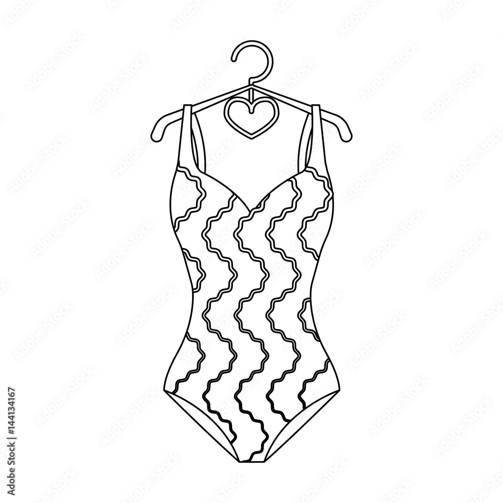 Bright striped swimsuit in the colors of the rainbow. Beach female form ...