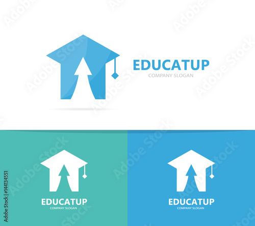 Vector of graduate hat and arrow up logo combination. Study and growth symbol or icon. Unique college and university logotype design template.