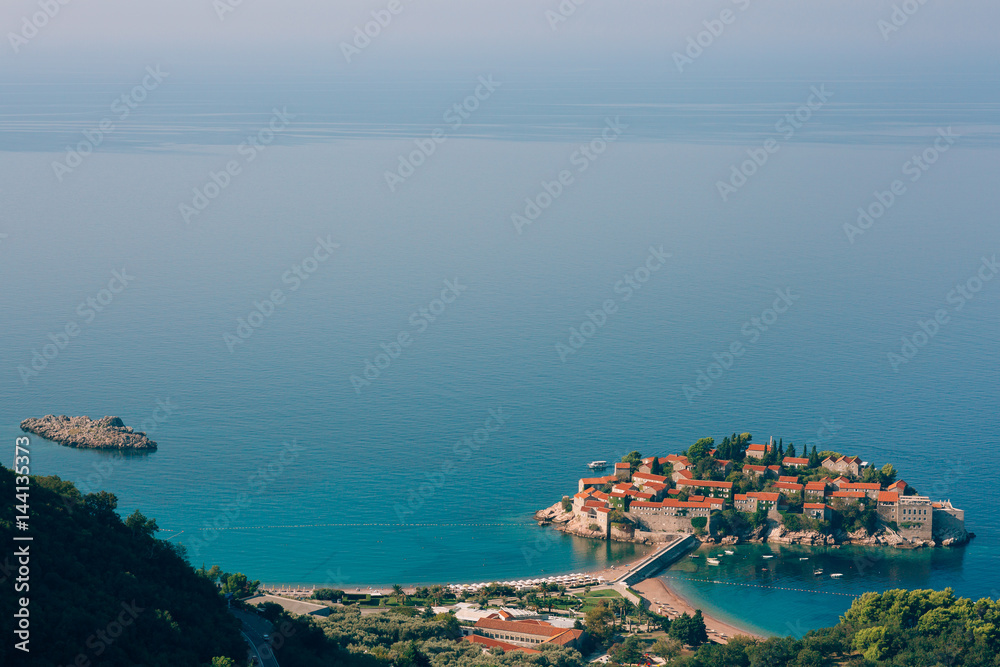Sveti Stefan, view from the mountain. Montenegro, the Adriatic Sea, the Balkans