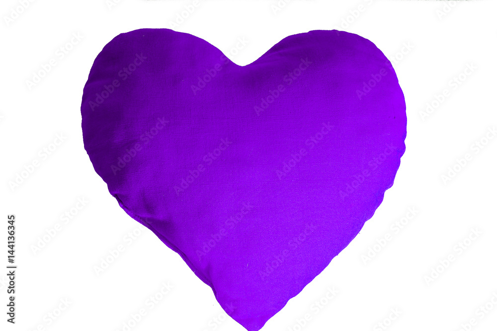 Purple heart. Fabric heart illustration photo of plush heart.