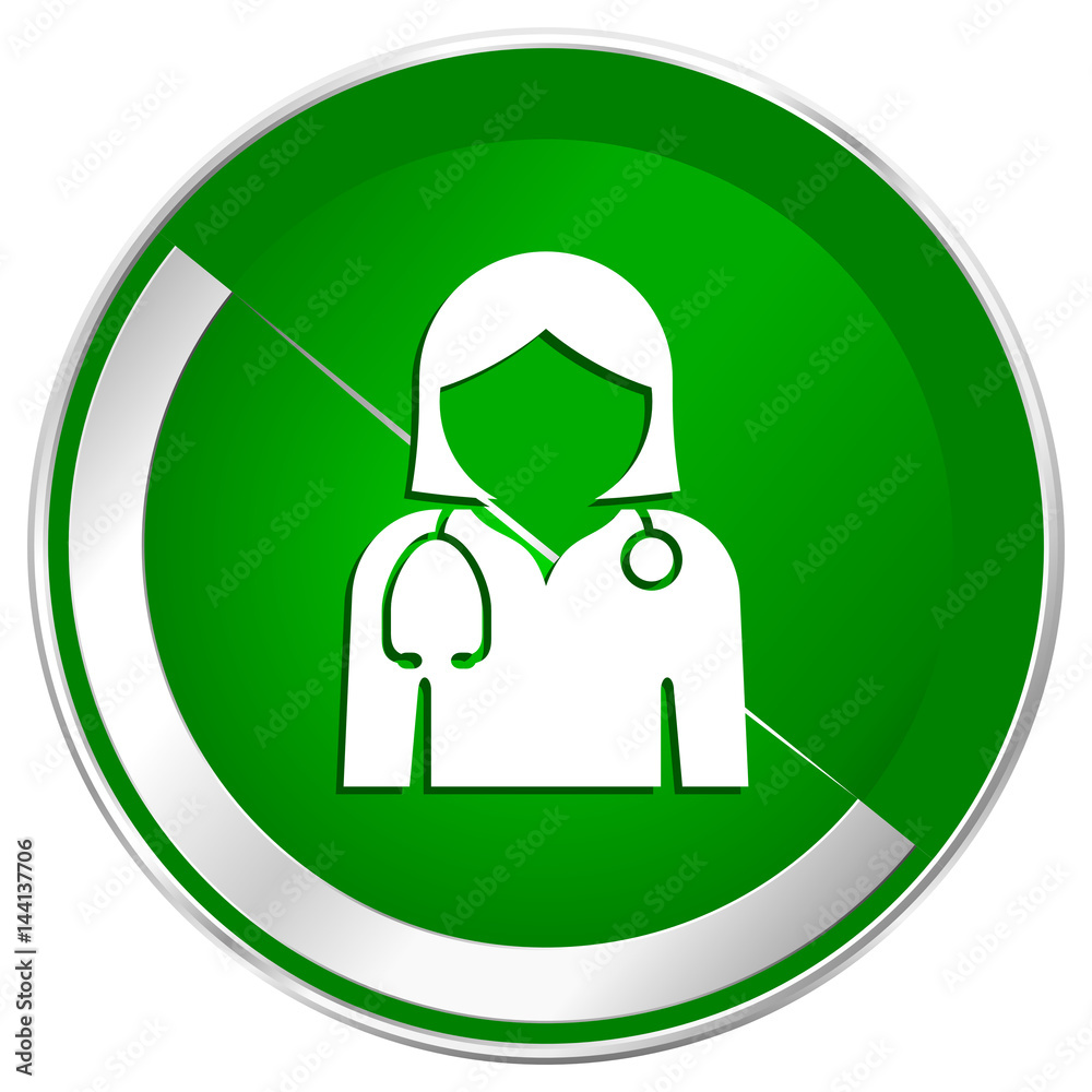 Doctor silver metallic border green web icon for mobile apps and internet. Doctor silver metallic border green web icon for mobile apps and internet.