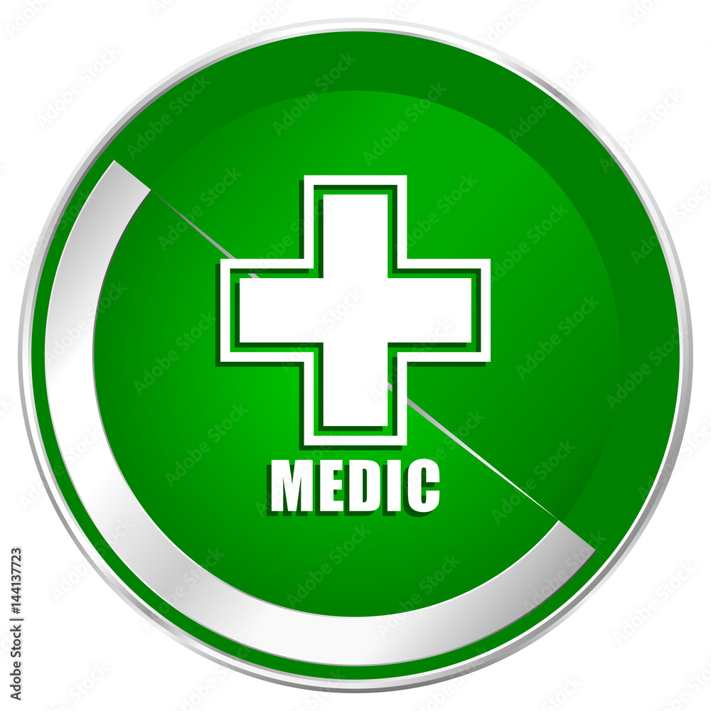 Medic silver metallic border green web icon for mobile apps and internet. Medic silver metallic border green web icon for mobile apps and internet.