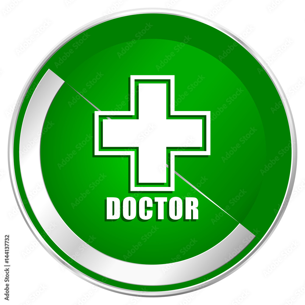Doctor silver metallic border green web icon for mobile apps and internet. Doctor silver metallic border green web icon for mobile apps and internet.