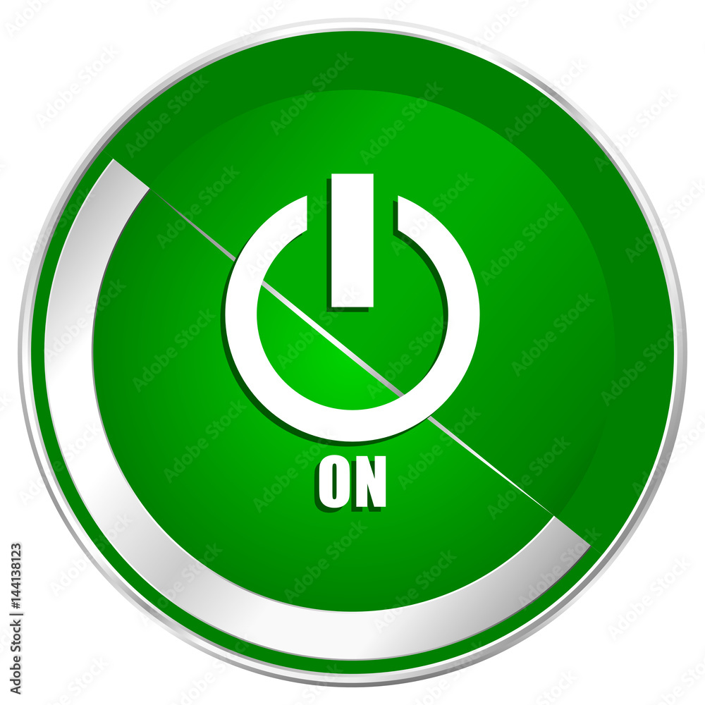 Power on silver metallic border green web icon for mobile apps and internet. Power on silver metallic border green web icon for mobile apps and internet.