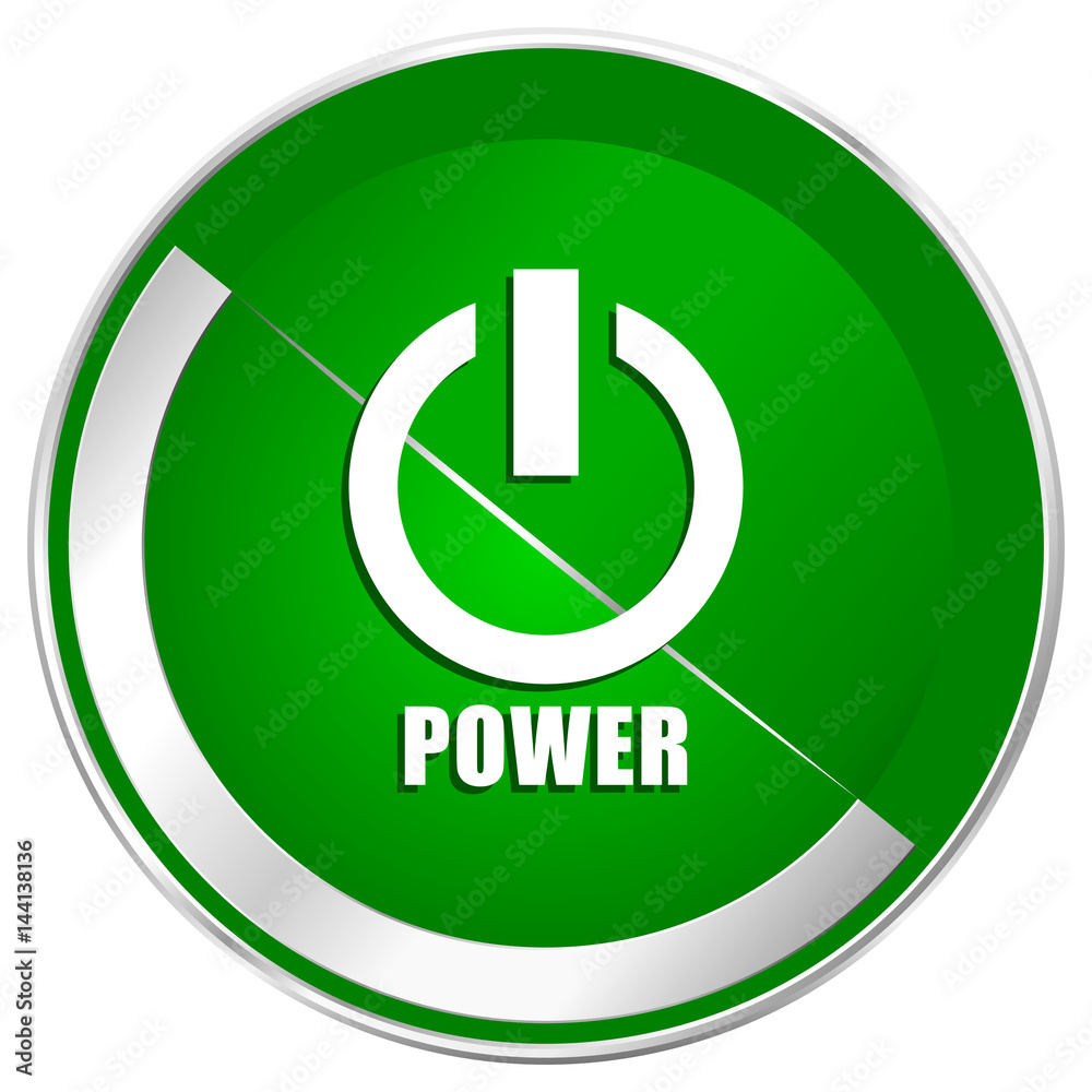 Power silver metallic border green web icon for mobile apps and internet. Power silver metallic border green web icon for mobile apps and internet.