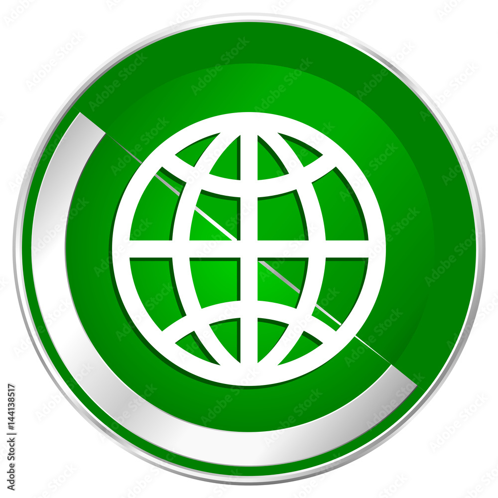 Earth silver metallic border green web icon for mobile apps and internet. Earth silver metallic border green web icon for mobile apps and internet.
