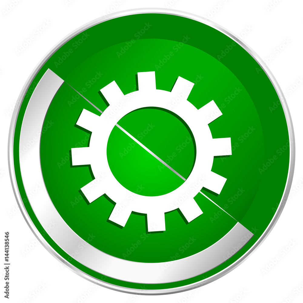 Gear silver metallic border green web icon for mobile apps and internet. Gear silver metallic border green web icon for mobile apps and internet.