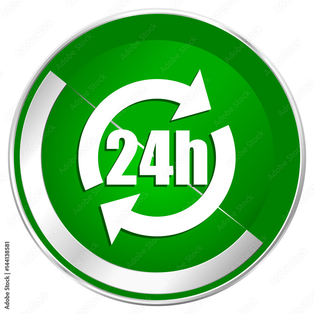 24h silver metallic border green web icon for mobile apps and internet. 24h silver metallic border green web icon for mobile apps and internet.