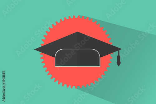 Graduation cap with ribbon, flat style design
