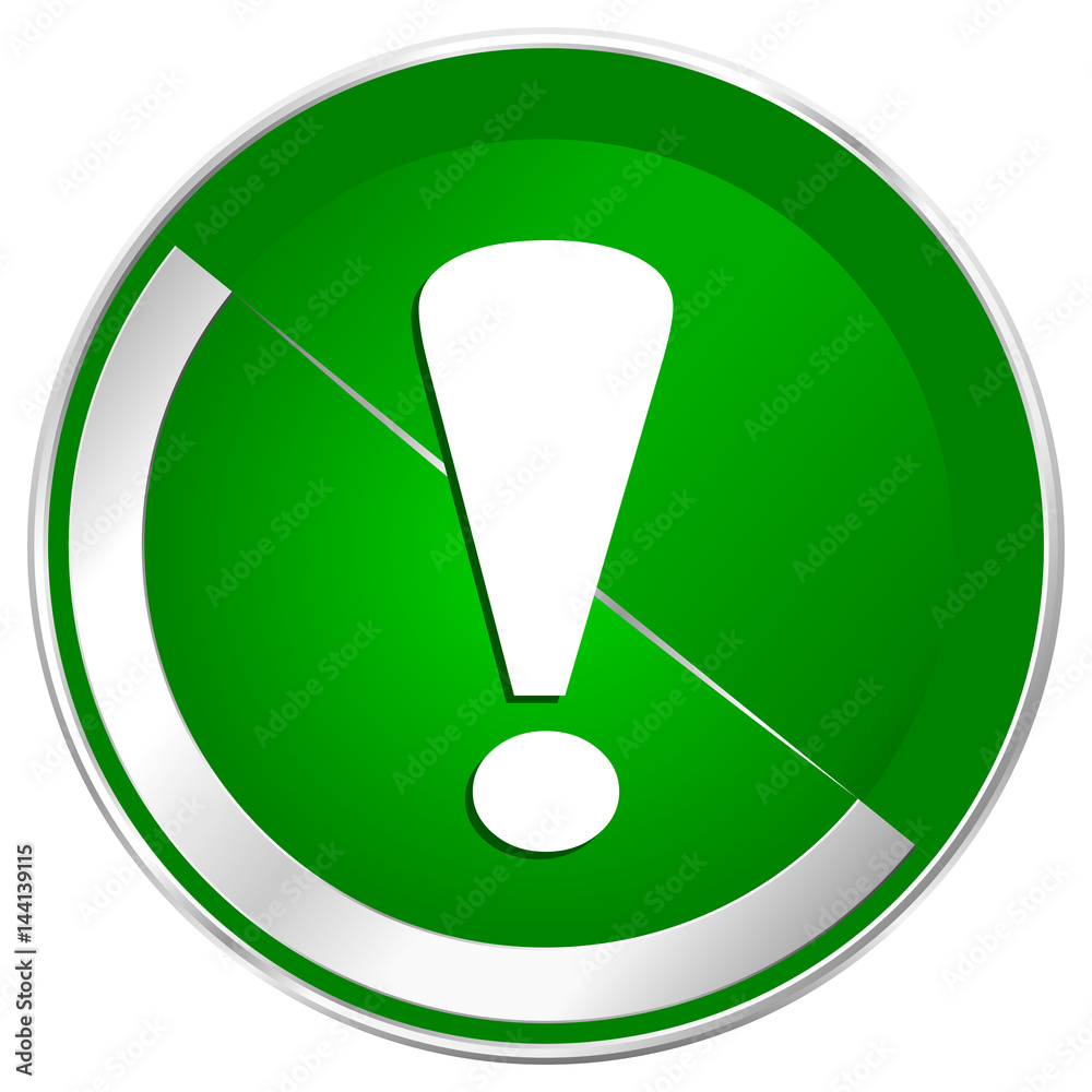 Exclamation sign silver metallic border green web icon for mobile apps and internet. Exclamation sign silver metallic border green web icon for mobile apps and internet.