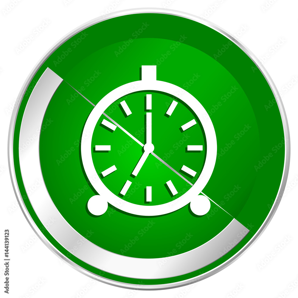 Alarm silver metallic border green web icon for mobile apps and internet. Alarm silver metallic border green web icon for mobile apps and internet.