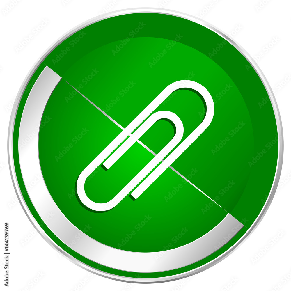 Paperclip silver metallic border green web icon for mobile apps and internet. Paperclip silver metallic border green web icon for mobile apps and internet.