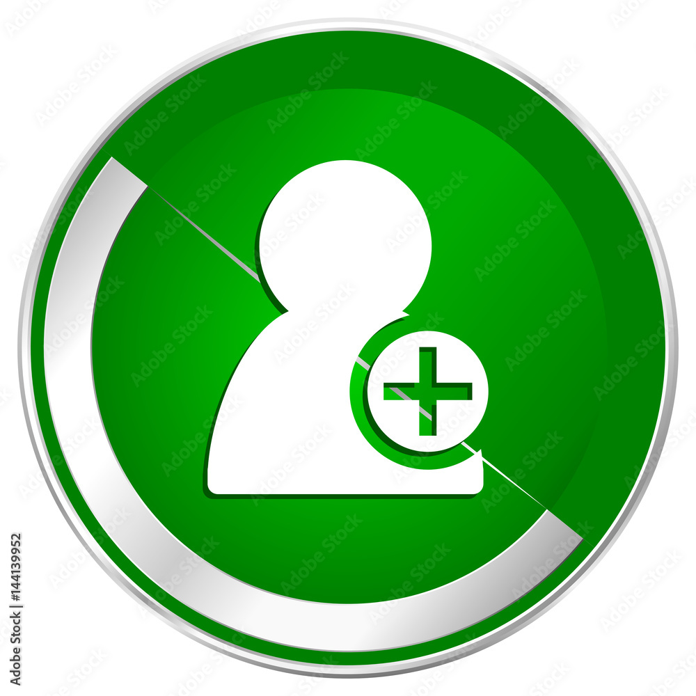 Add contact silver metallic border green web icon for mobile apps and internet. Add contact silver metallic border green web icon for mobile apps and internet.