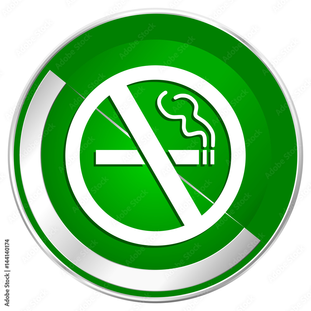 No smoking silver metallic border green web icon for mobile apps and internet. No smoking silver metallic border green web icon for mobile apps and internet.